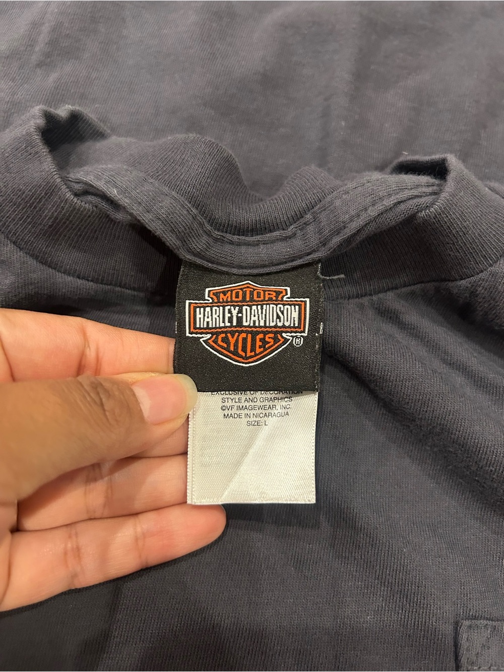 Vintage Harley Davidson‎ Shirt L Tilley Salisbury NC Long Sleeve Pocket Tee Gray - Picture 7 of 8